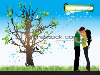 Tree silhouette, couple, spring
