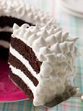 Slice Of Devils Food Cake With Marshmallow Frosting
