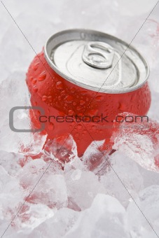 Red Can Of Fizzy Soft Drink Set In Ice 