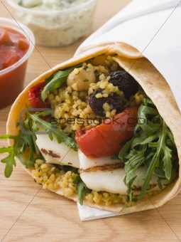 Spiced Cous Cous And Grilled Halloumi Tortilla Wrap