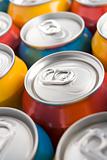 Close Up Of Multi Colored Soda Cans