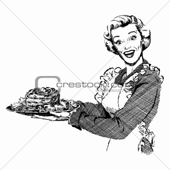 Vintage 1950s Woman Serving Dinner