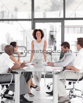 Female business woman giving a presentation 