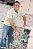 Man Loading Dishwasher 