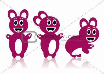Three Pink rabbits - vector image