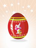 red egg background with bunny holding two egg
