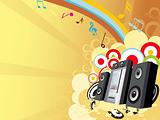 speaker with tunes and musical waves concept, vector wallpaper