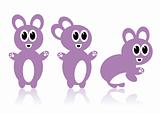 Three cartoon rabbits purple