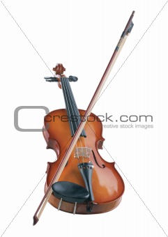 The antiq violin with a bow is isolated on the white