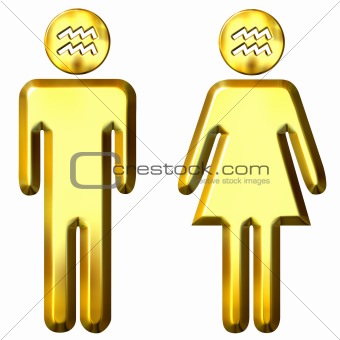 3d golden Aquarius man and woman 