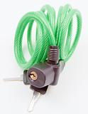 Green cable lock on isolated white background