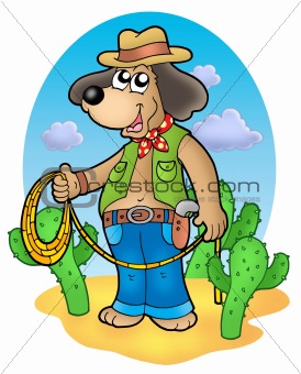 Cowboy dog with lasso in desert