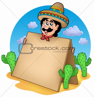 Mexican man with table in desert