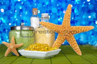 Day Spa Still-life With Starfish On Green Bamboo Mat