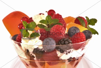 Colorful Fruit Cocktail With Mixed Berries, Apricot, Orange, Che