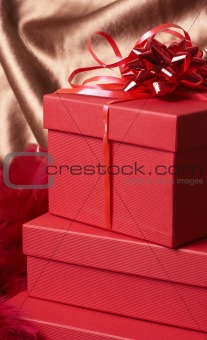 Stack of red gift boxes 