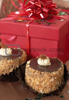 Miniature chocolate cakes and gifts