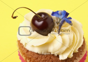 Miniature vanilla cupcake with cherry