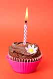 Miniature chocolate cupcake with candle