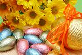 Colorful wrapped chocolate Easter eggs
