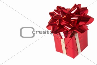 Red gift box with bow on white background
