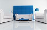 modern white and blu living room