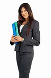 Beautiful brunette businesswoman holding files