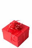 Red gift box with ribbon bows 