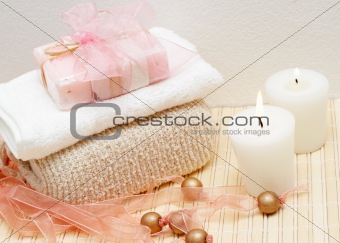 Relaxing spa scene with body products