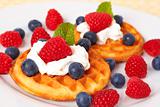 Belgian waffles with berries and cream