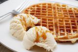 Baked waffle with ice-cream