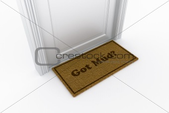 Door with "got mud?" doormat