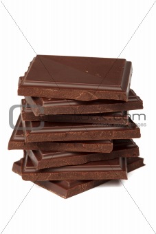 Stack of dark chocolate isolated