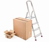ladder and two cardboard boxes