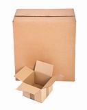 two cardboard boxes on white