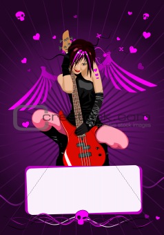 Vector girl with guitar and copy-space