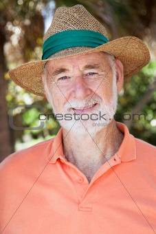 Handsome Senior Man in Straw Hat
