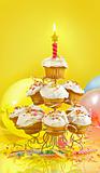 Lots of cupcakes on yellow background