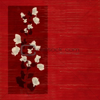 flower print on Stained red wooden slatted background