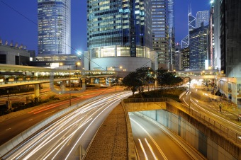 Night traffic in Hong Kong