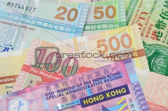 Hong Kong dollar bills closeup