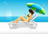 girl relaxing on the sea beach deck-chair 