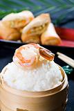 prawn, rice and egg roll
