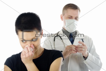 Sneezing girl and doctor