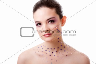 Beautiful woman with purple makeup