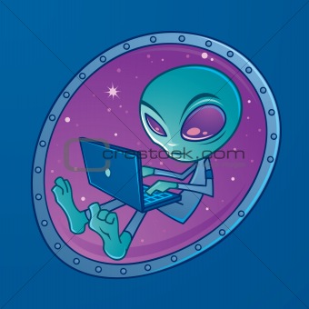 Alien with Laptop Computer