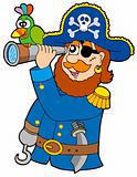 Pirate with spyglass and parrot