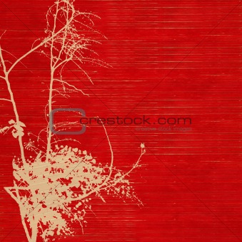 blossom tree silhouette on red ribbed handmade paper