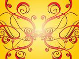 red swirl design with yellow background