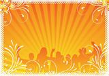 orange party background with ornaments and people